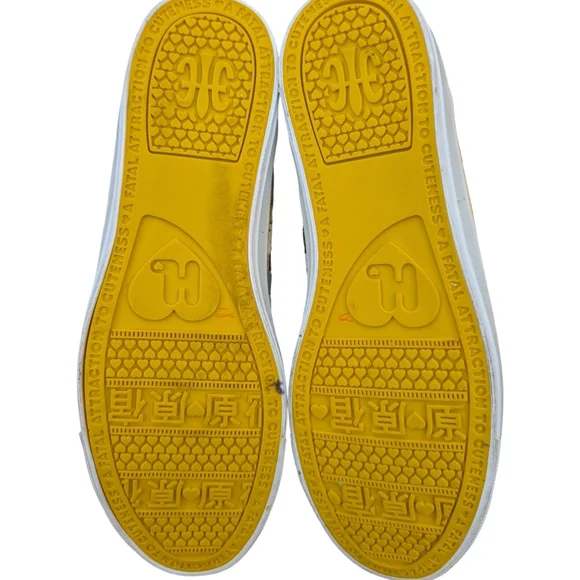 Harajuku Lovers High Top Canvas Sneakers Yellow Gray Kawaii Print Size 10 - Picture 10 of 12